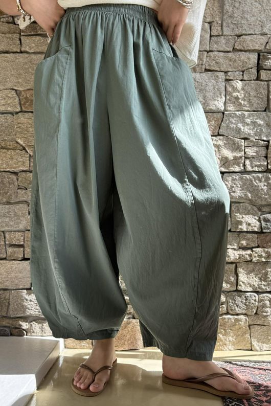Inga Stretch Poplin Cotton Barrel Pant Khaki